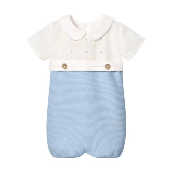 Pagliaccetto neonato con corpetto in lino con pois