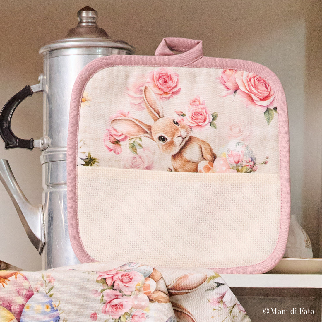 Presina pasquale Conigli e Fiori ricamo punto croce