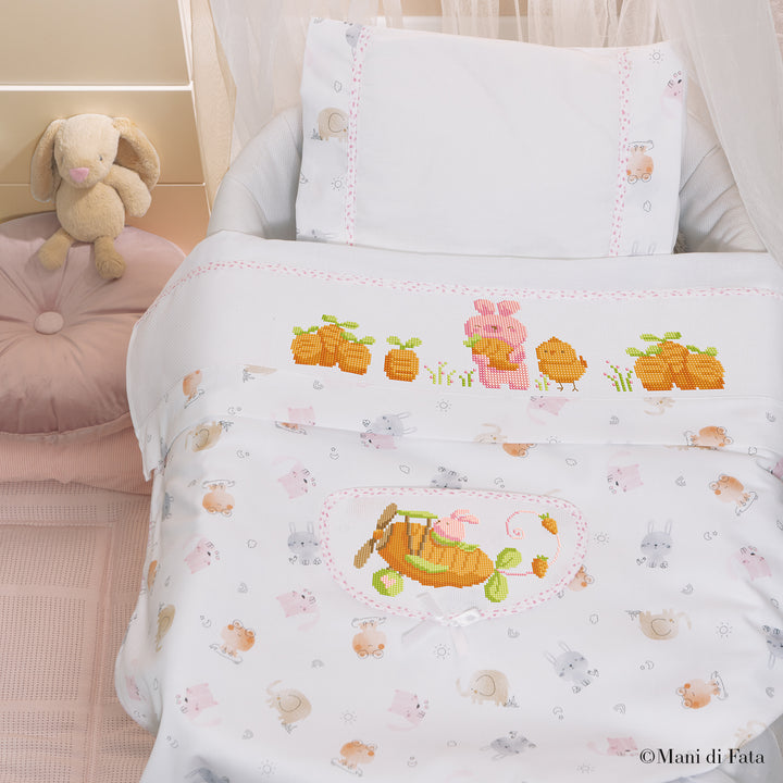 Kit copertina culla rosa Coniglio in aeroplano