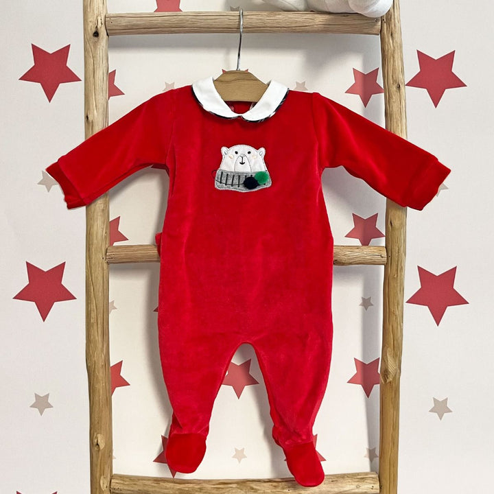 Tuta lunga in ciniglia Natale Orsetto con pompon tg.6 mesi