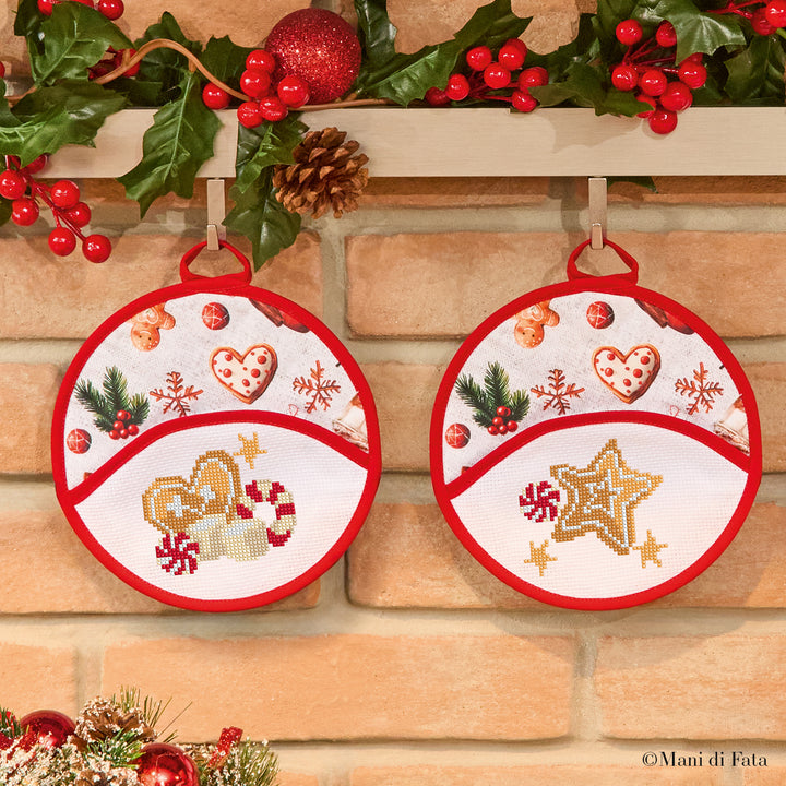 Kit 2 presine natalizie Biscotto Cuore e Stella punto croce