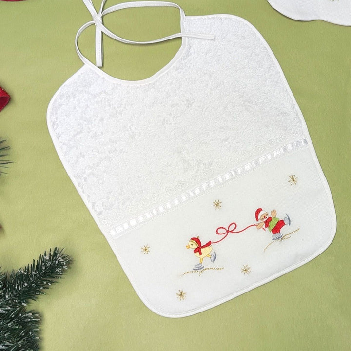 Bavaglino in spugna ricamo a mano papera/orsetto