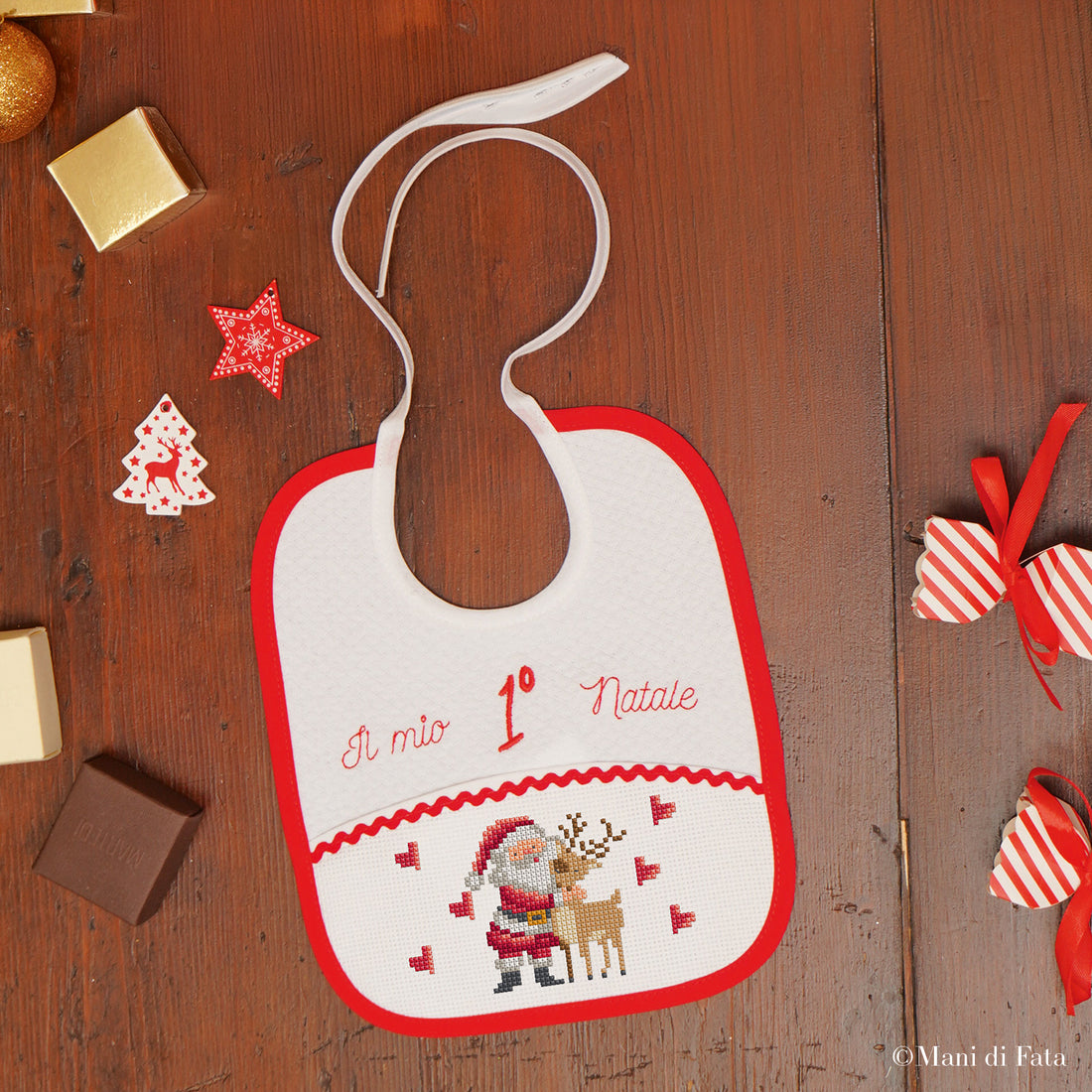 Kit bavaglino rettangolare 1 Natale Babbo e renna
