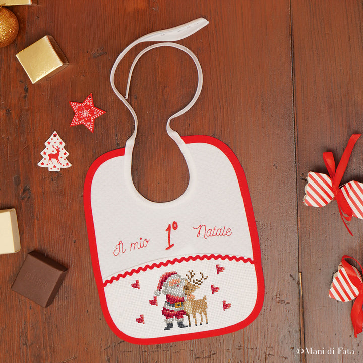 Kit bavaglino rettangolare 1 Natale Babbo e renna