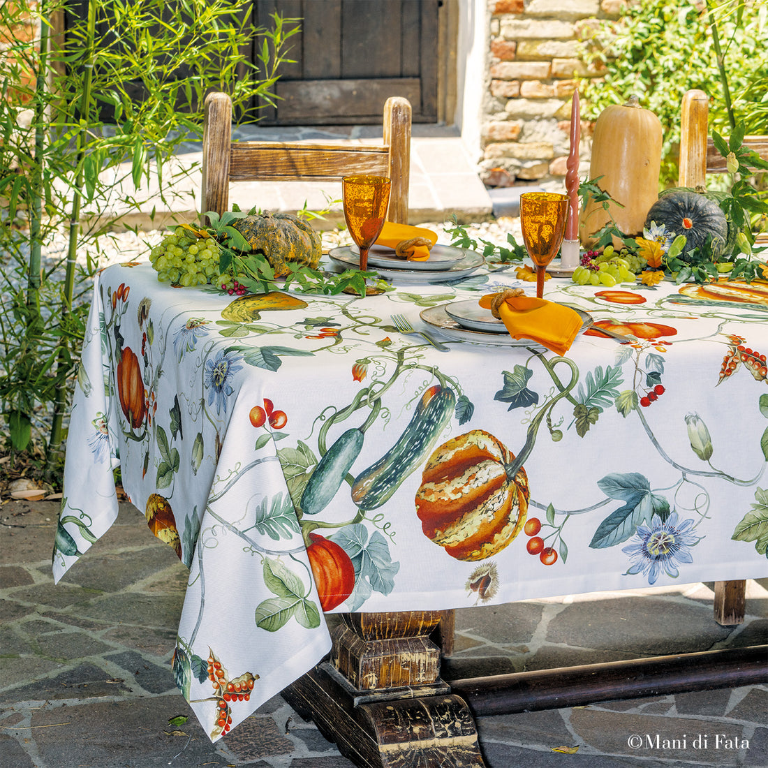 Tovaglia rett.da 8 160x230 in cotone 'Zucca'