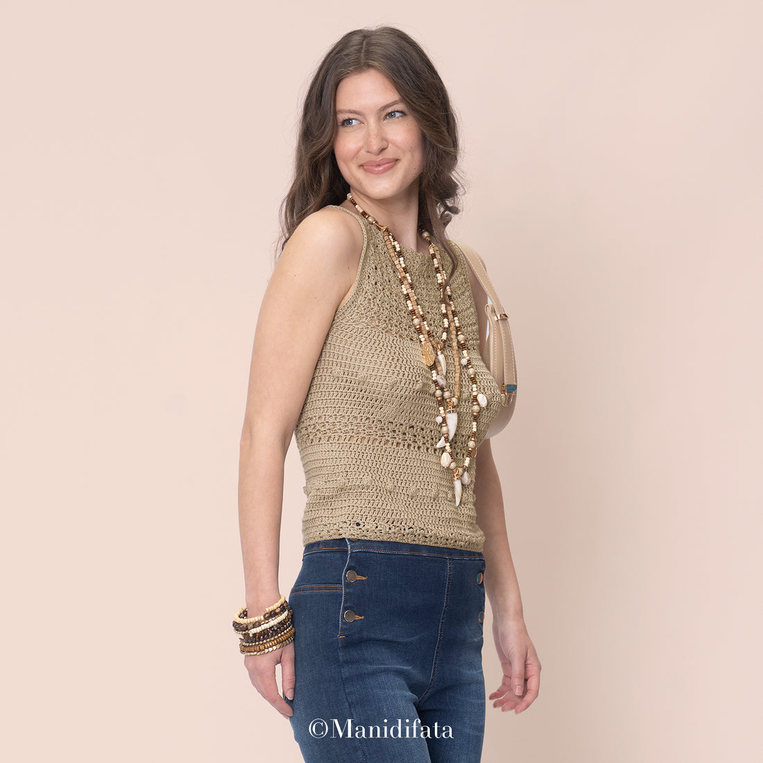 Kit canotta ecrù con noccioline a uncinetto