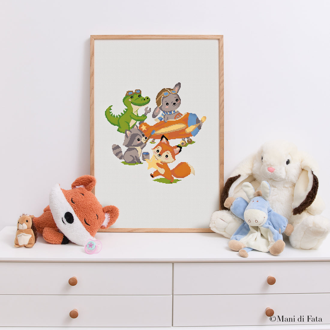 Kit quadretto baby Animaletti della foresta e aeroplanino ricamo punto croce