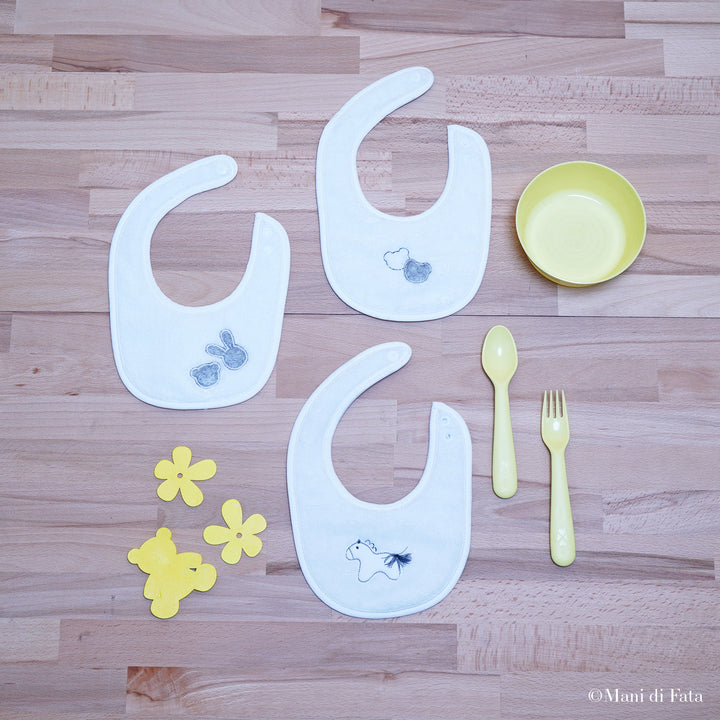 Bavetta rotonda in spugna di bamboo bianco e grigio