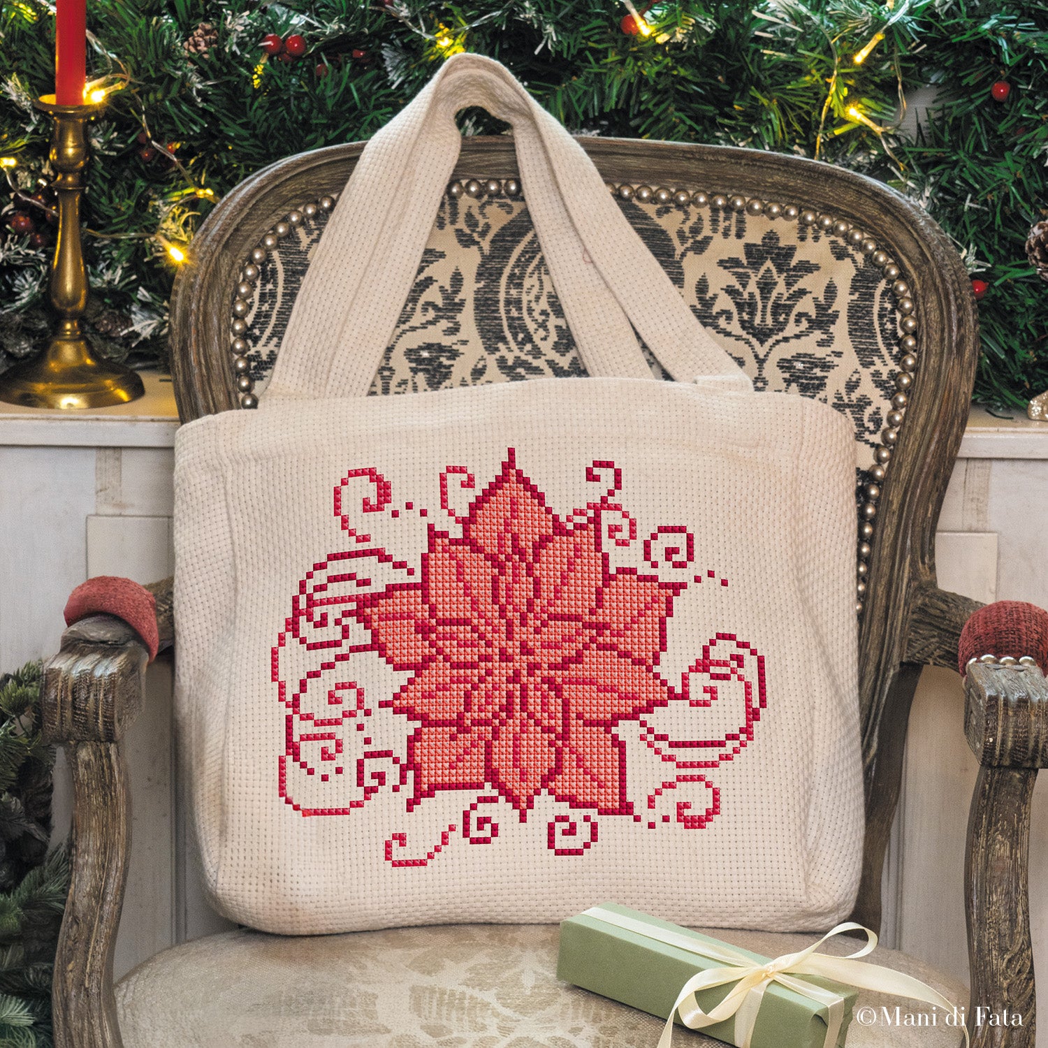 Kit bag natalizia ricamo punto croce Stella di Natale