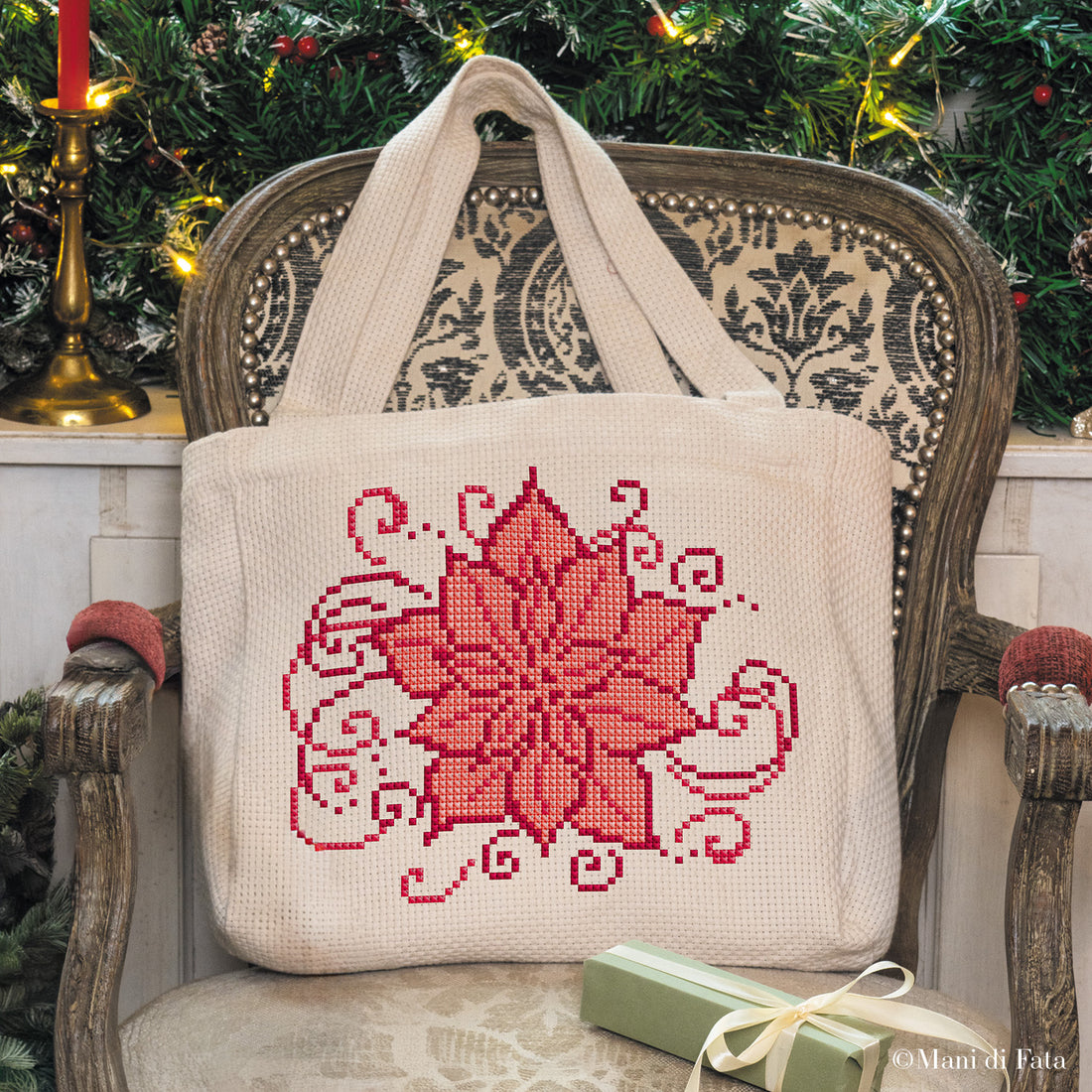 Kit bag natalizia ricamo punto croce Stella di Natale