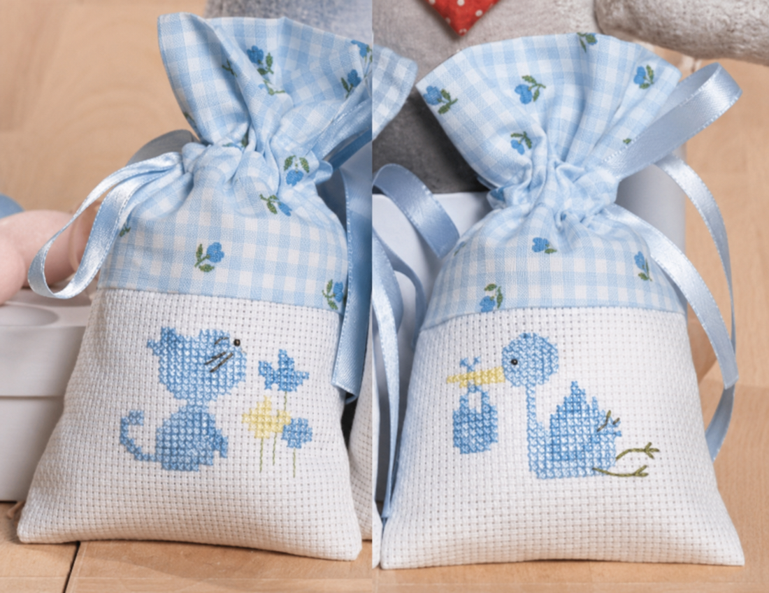 Kit 10 sacchettini bomboniera tulipani azzurri