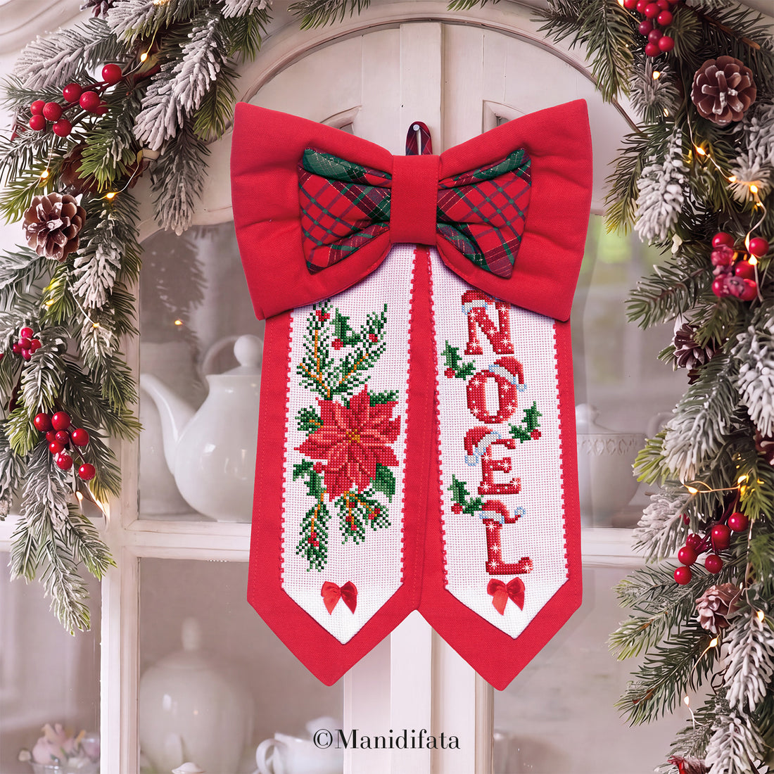 Kit fuoriporta cocche corte Noel e Stella di Natale ricamo punto croce