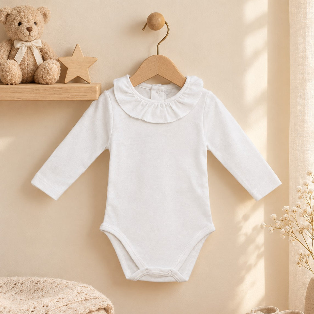 Body camicia panna manica lunga con colletto rouche