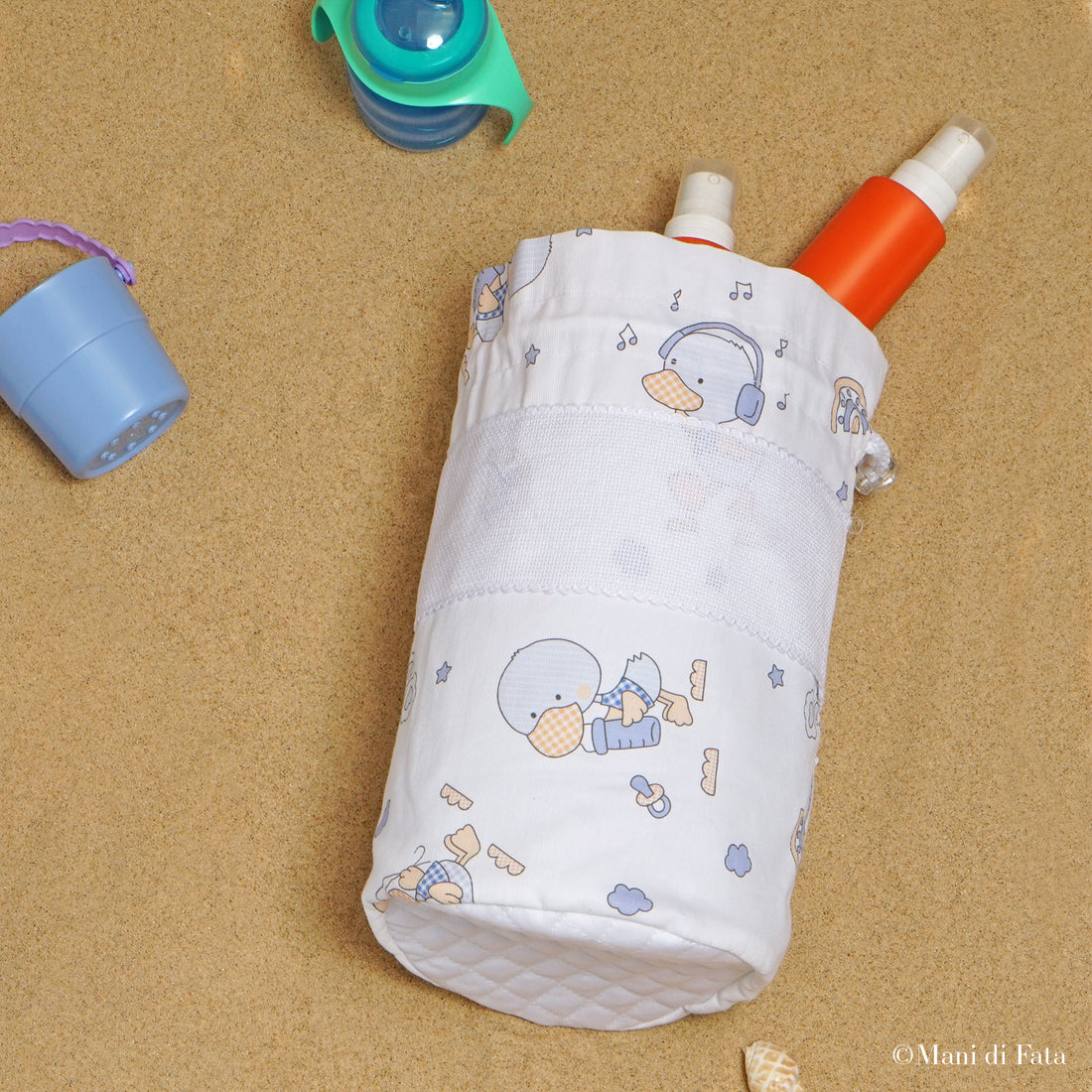 Portatutto baby da ricamare fantasia celeste'Paperotti'