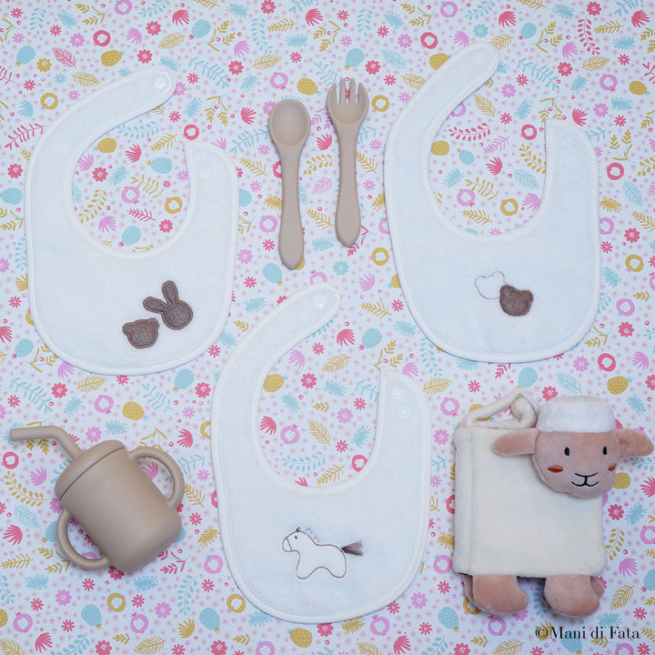 Bavetta rotonda in spugna di bamboo bianco e beige