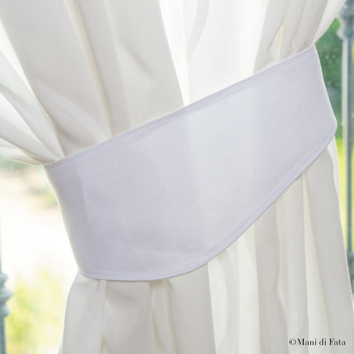 Embrasse per tenda in lino bianco da ricamare a punti vari