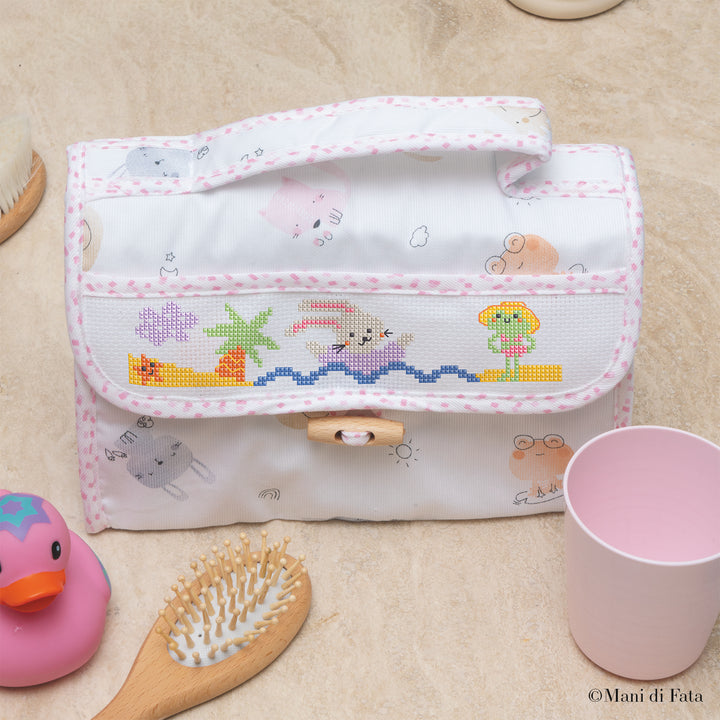 Kit beauty bebè rosa con inserto in tela Aida 