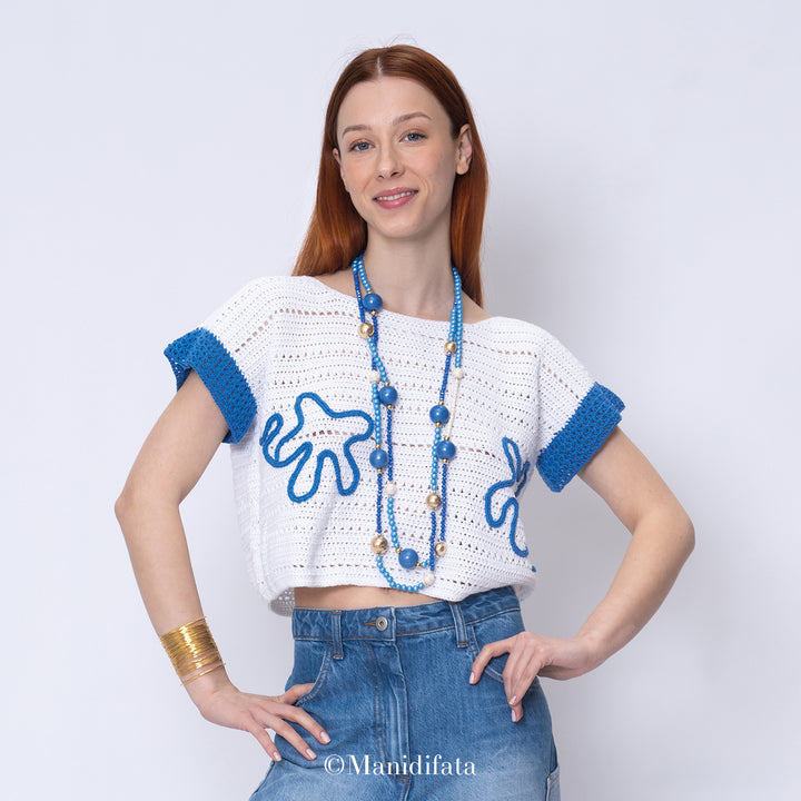 Kit maglia bicolor applicazioni a fiore