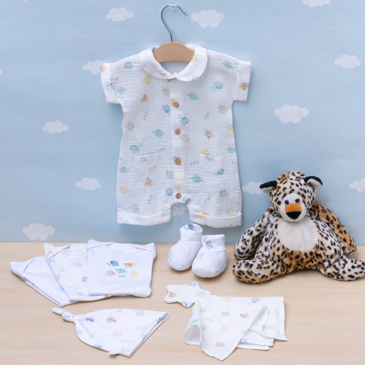 Tutina corta in mussola di cotone sta Animaletti