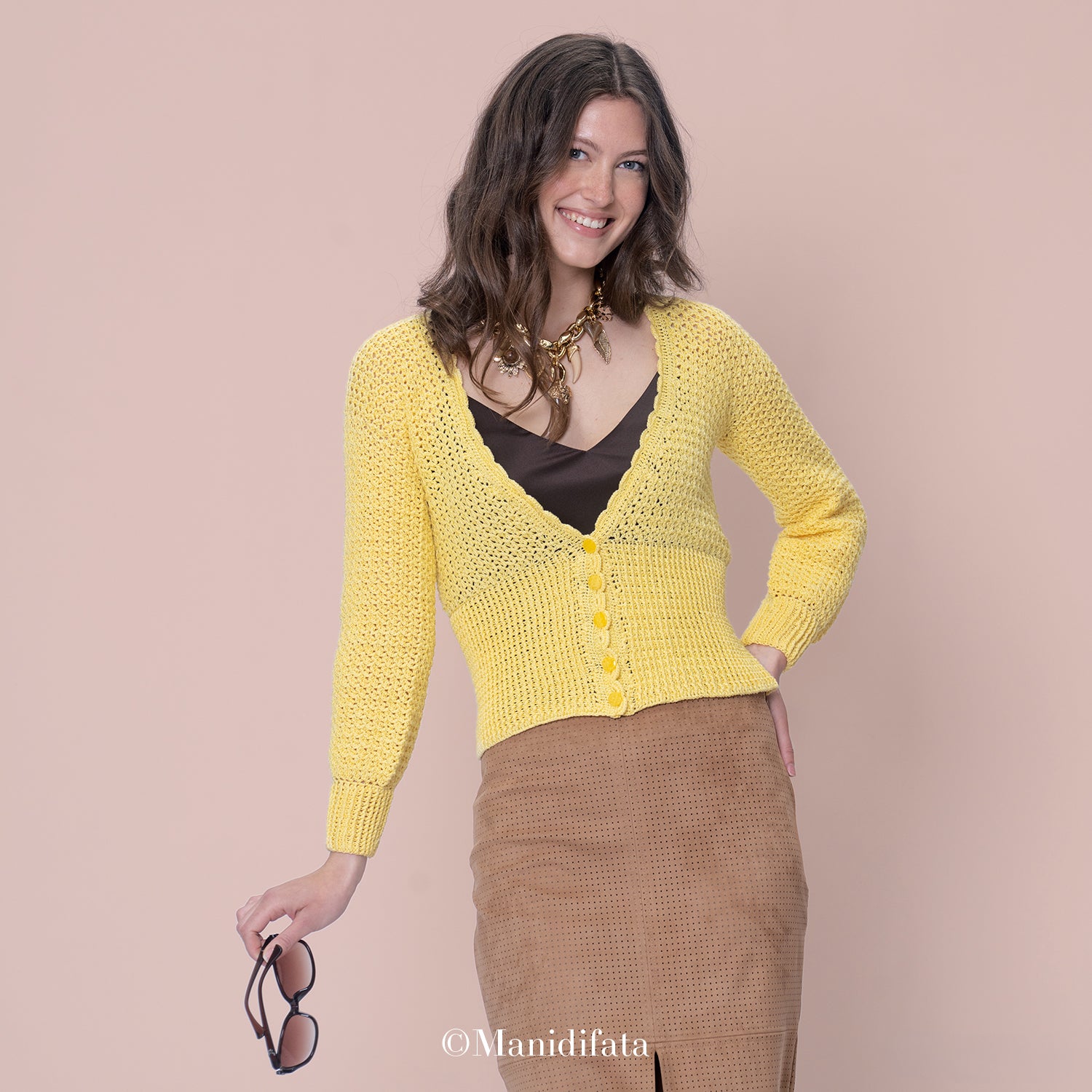 Kit cardigan giallo a uncinetto