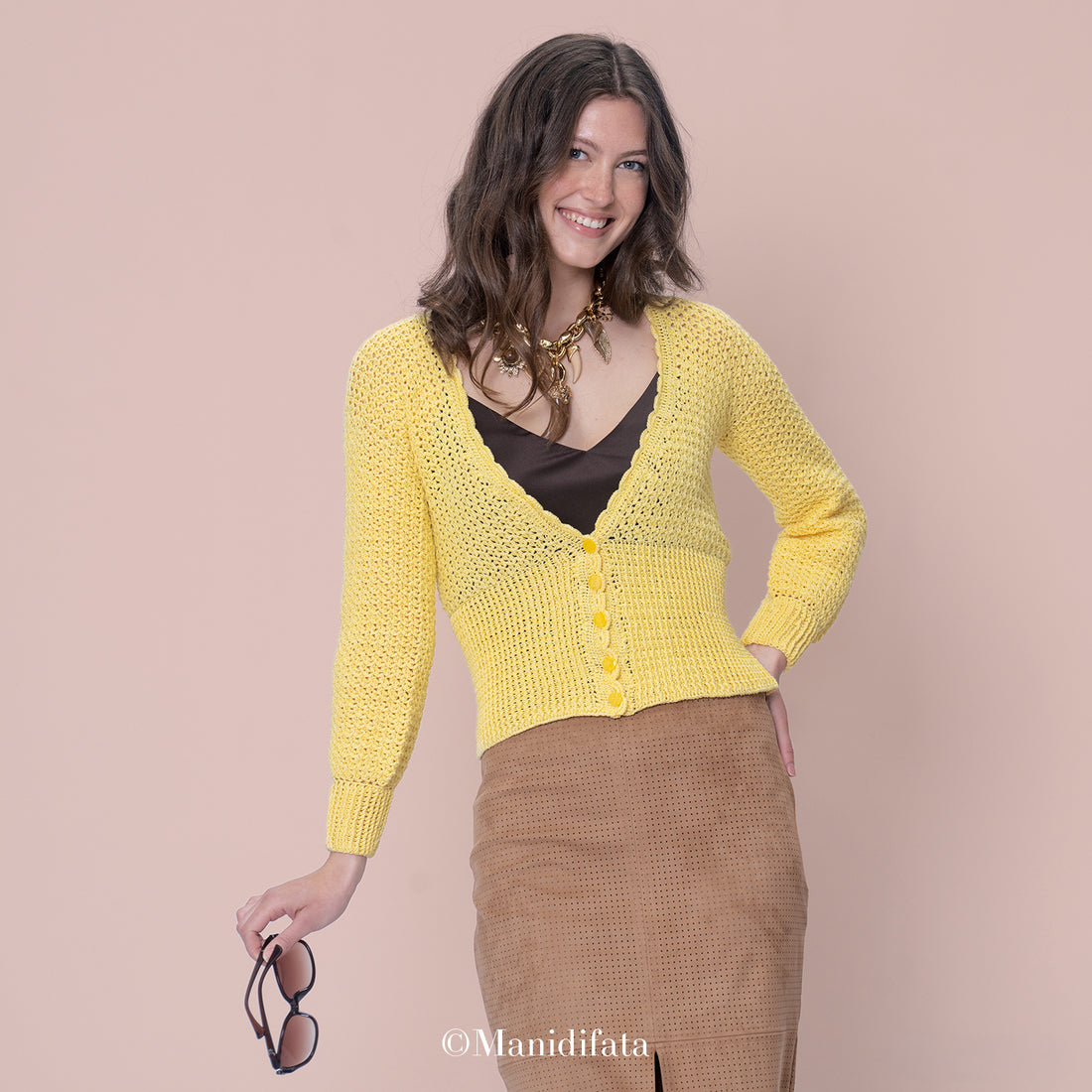 Kit cardigan giallo a uncinetto