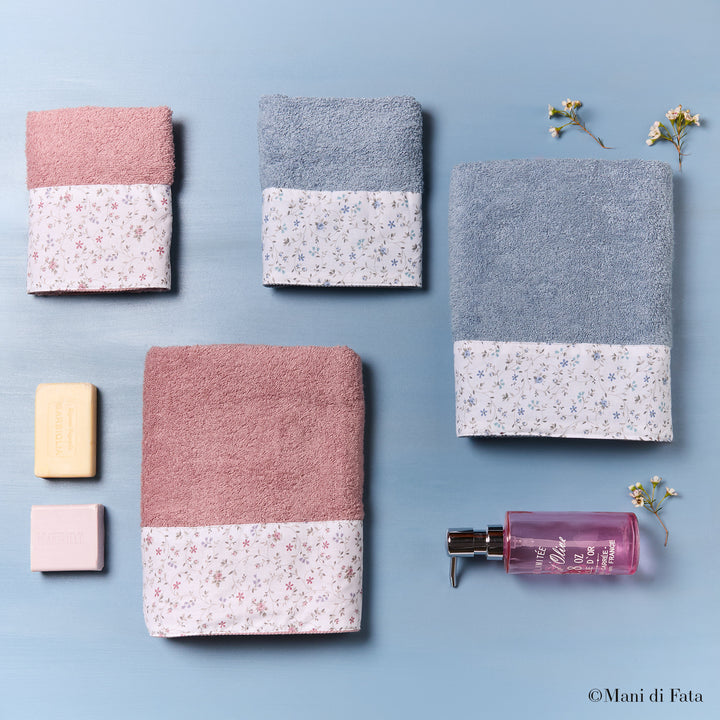 Coppia asciugamani bordo tessuto fiori