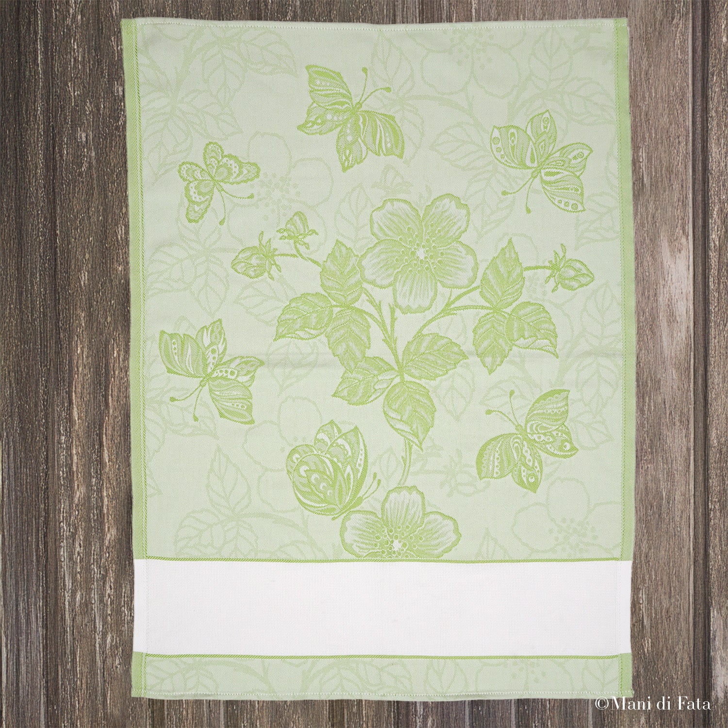 Strofinaccio in cotone jacquard verde da ricamare a p/croce