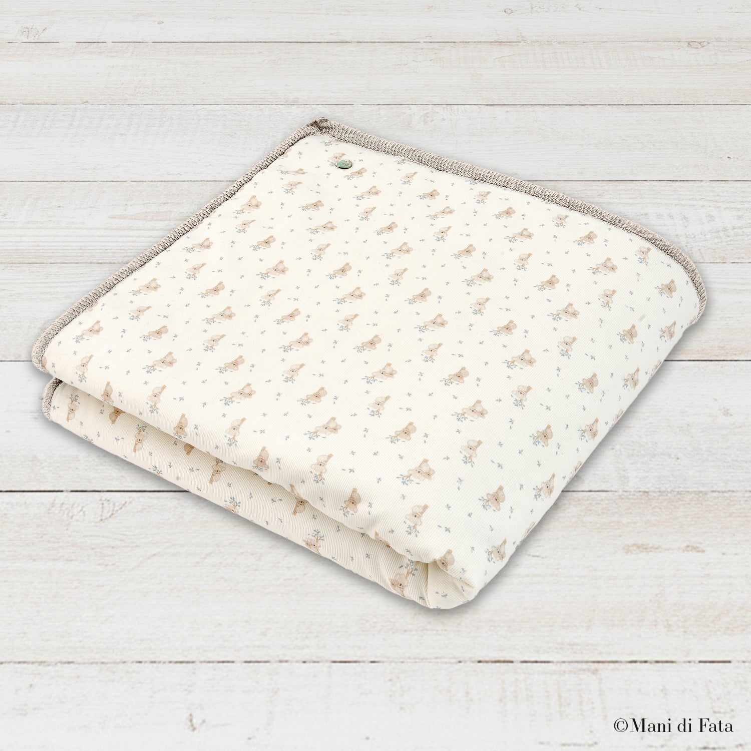Copertina culla in misto cashmere con tessuto stampa koala