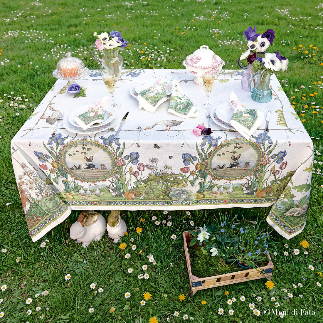 Tovaglia in lino da 8 posti Bunny Garden