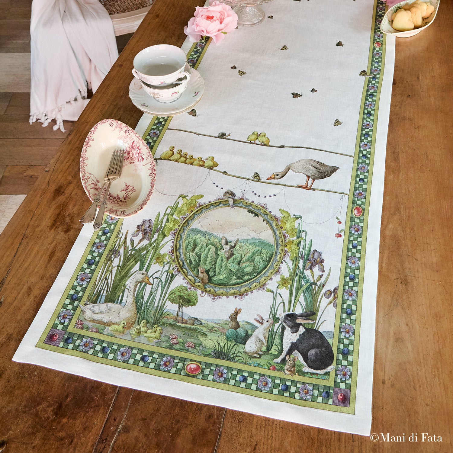 Runner da tavola in lino Bunny Garden