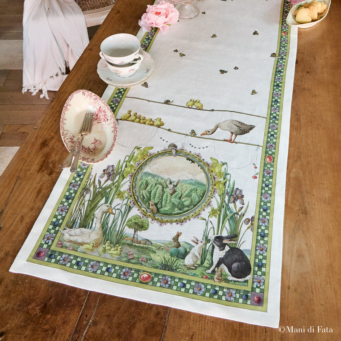 Runner da tavola in lino Bunny Garden