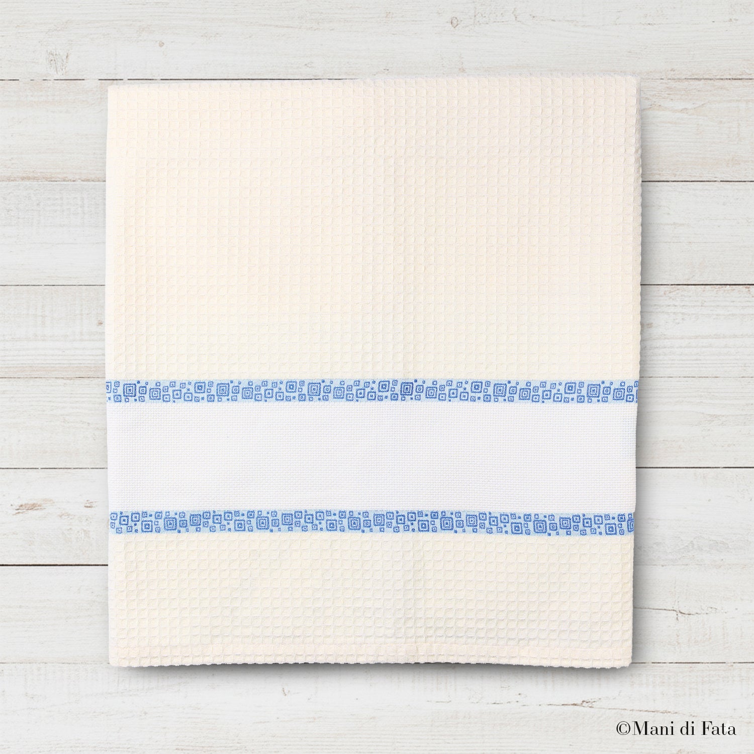 Telo doccia nido d'ape con greca ricamo punto croce