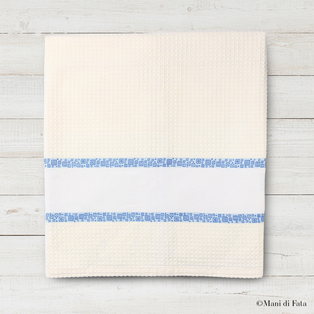 Telo doccia nido d'ape con greca ricamo punto croce