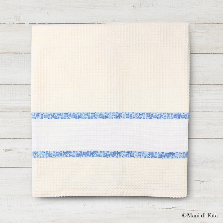 Telo doccia nido d'ape con greca ricamo punto croce