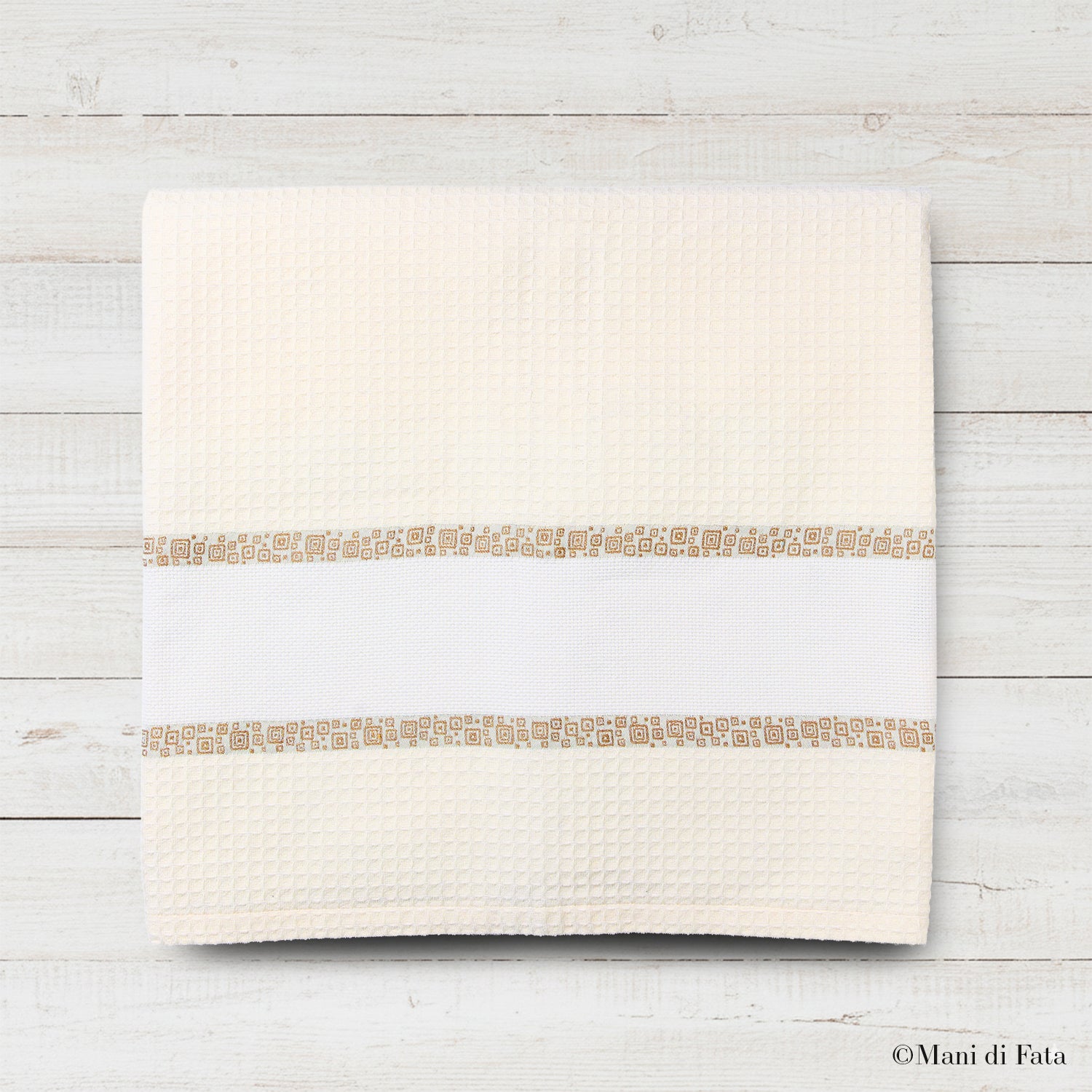 Telo doccia nido d'ape con greca ricamo punto croce