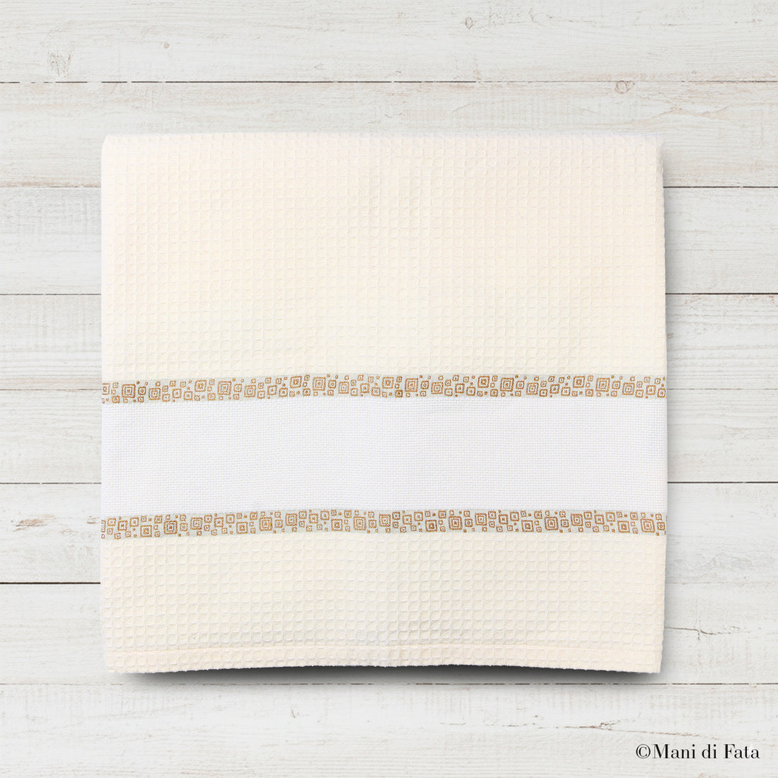 Telo doccia nido d'ape con greca ricamo punto croce