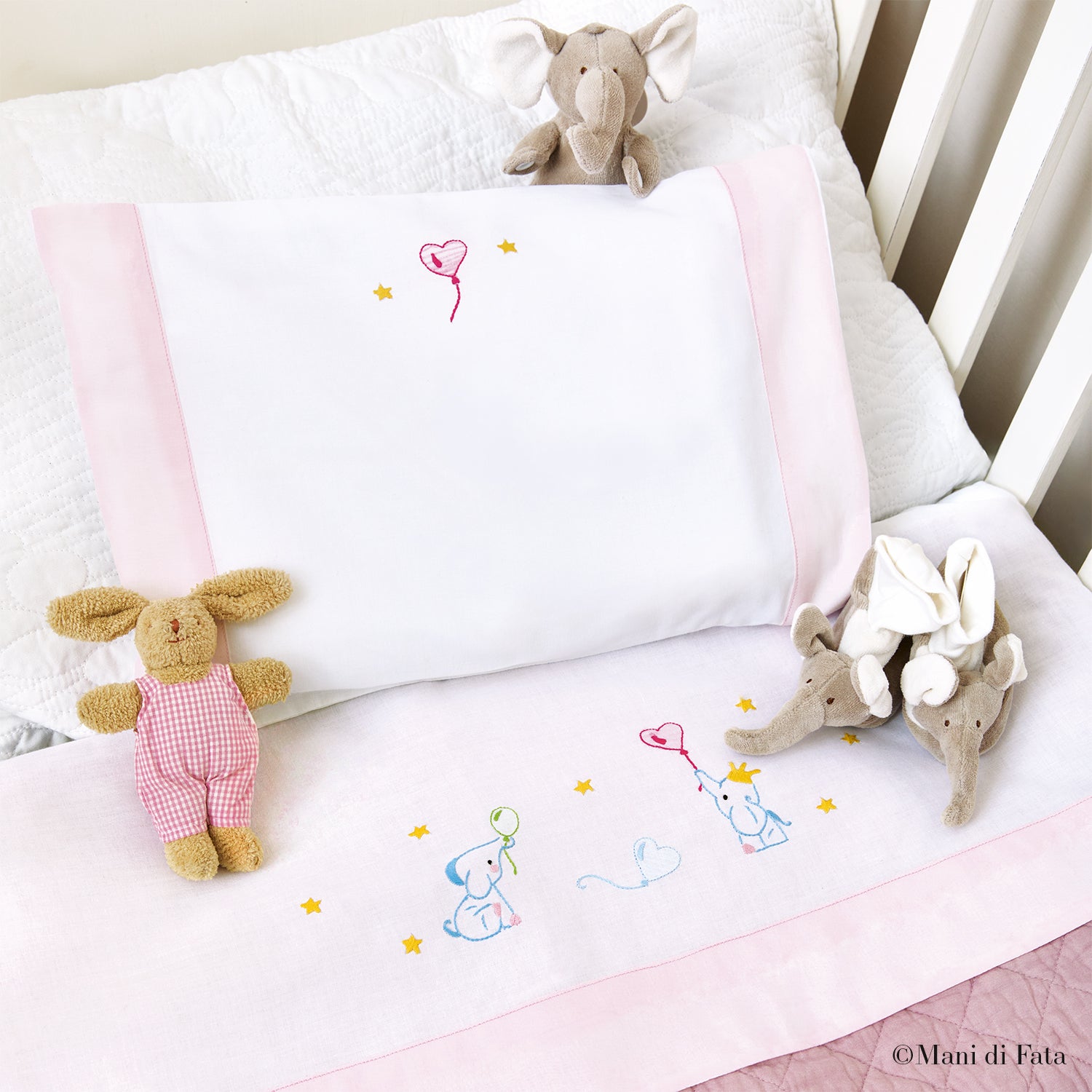 Lenzuolino culla in cotone Elefantini ricamo a mano