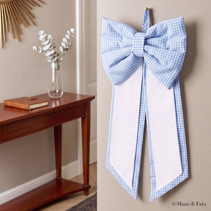 Fiocco nascita cocche cotone vichy ricamo punto croce