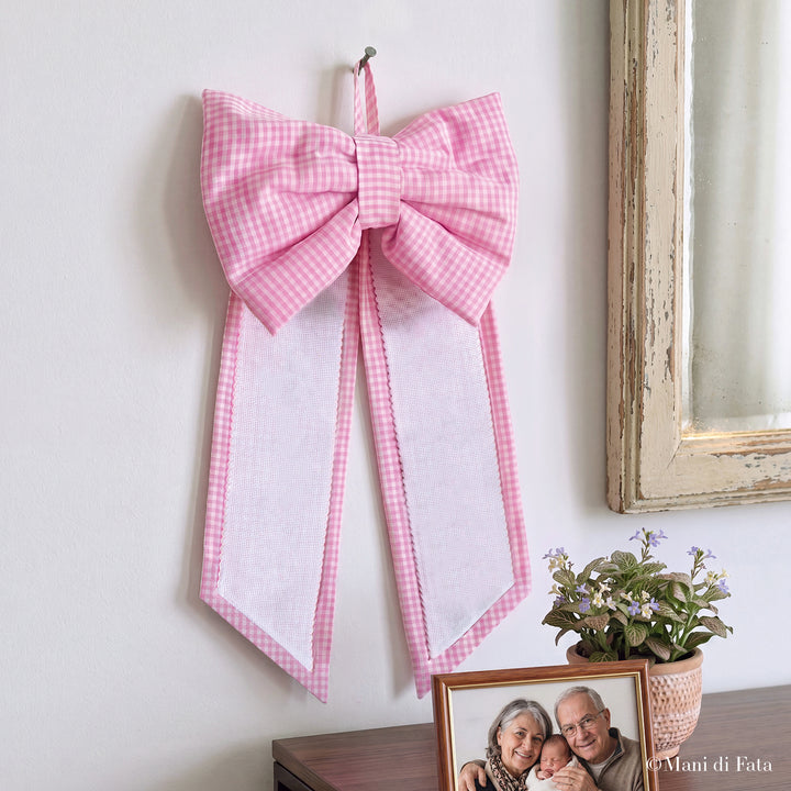 Fiocco nascita cocche cotone vichy ricamo punto croce