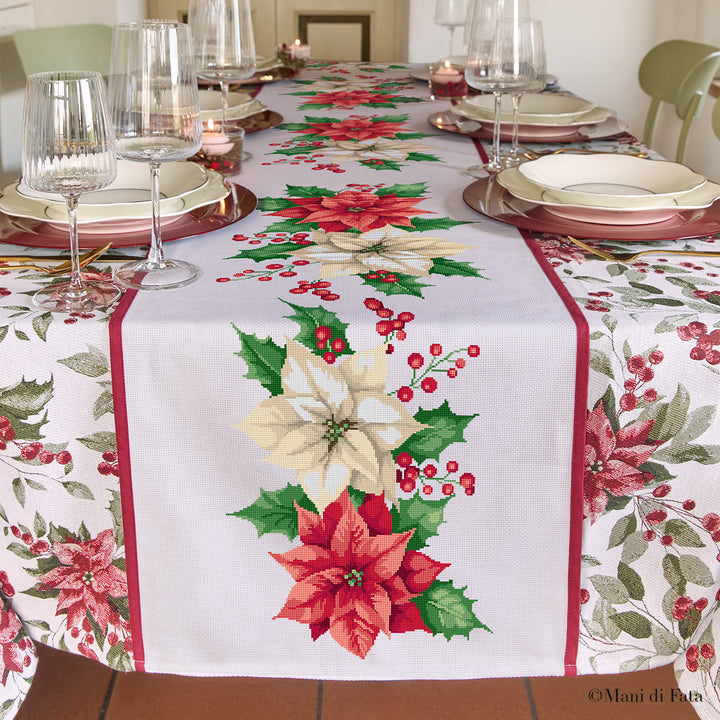 Kit runner+tovaglia jacquard Ghirlanda Natalizia punto croce