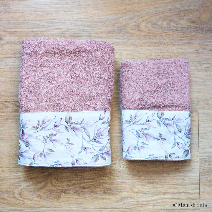 Coppia asciugamani bordo tessuto fiori