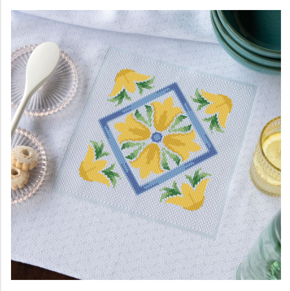 Kit asciugapiatti celeste punto croce Maiolica