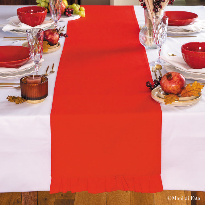 Runner lungo in cotone rosso con rouches
