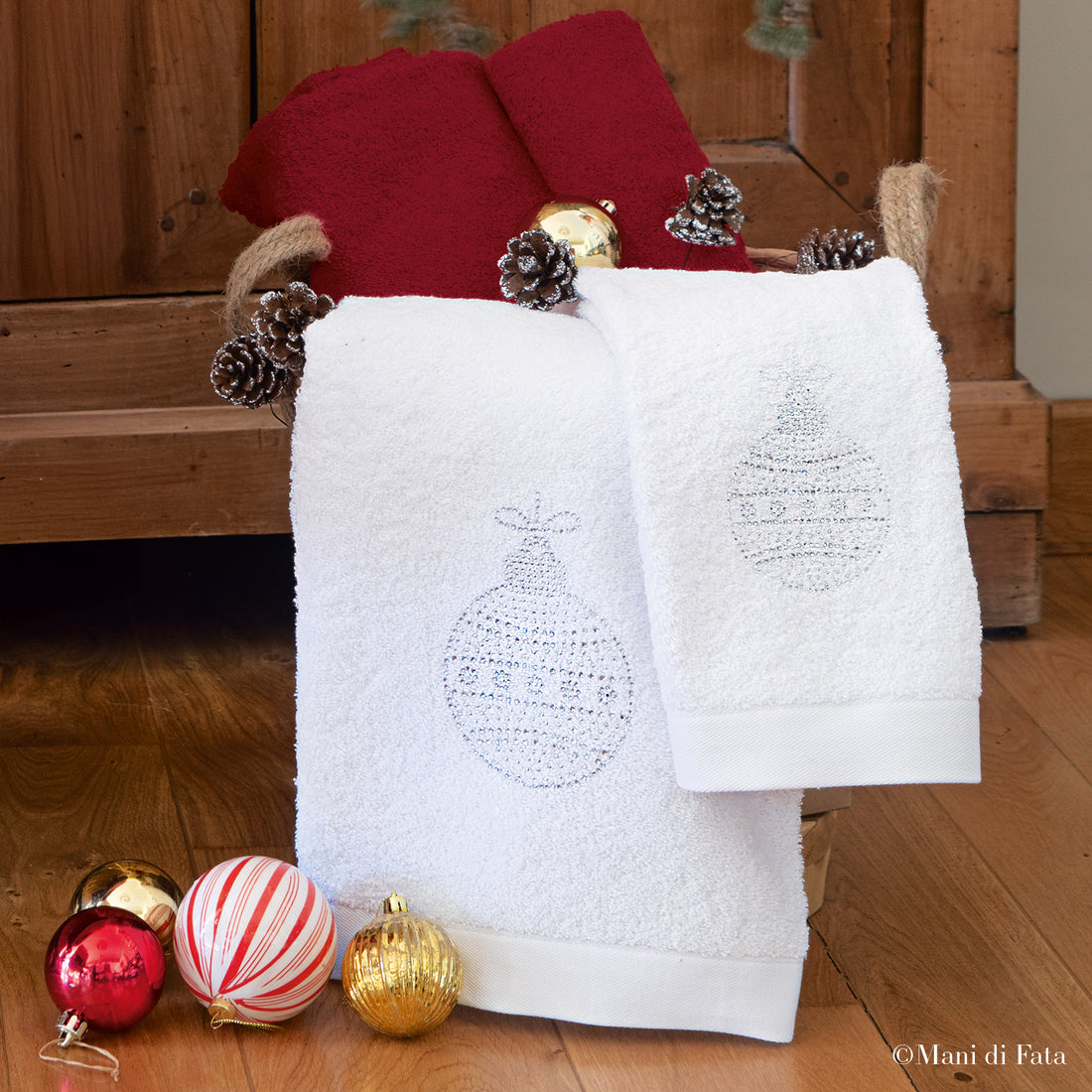 Parure spugna di cotone bianco Sfera di Natale con strass