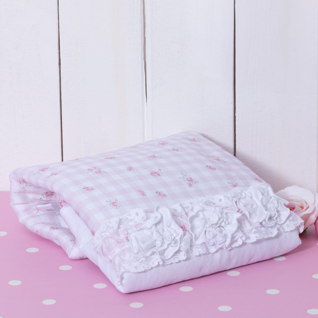Copertina culla imbottita in jersey di cotone stampa roselline