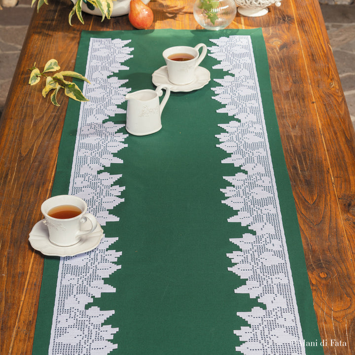 Kit lista verde scuro e bordure a filet con motivo edera