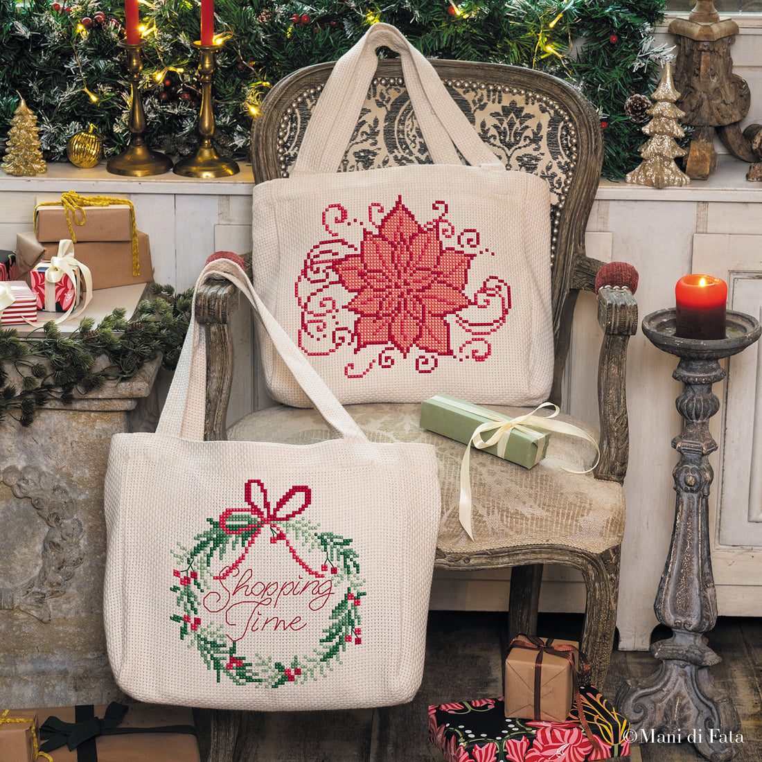 Kit bag natalizia ricamo punto croce Stella di Natale