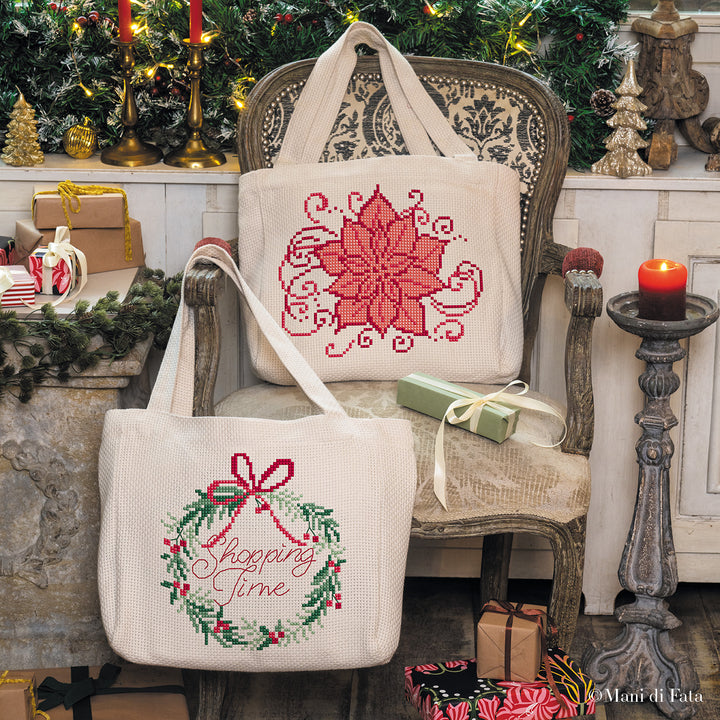 Kit bag natalizia ricamo punto croce Stella di Natale