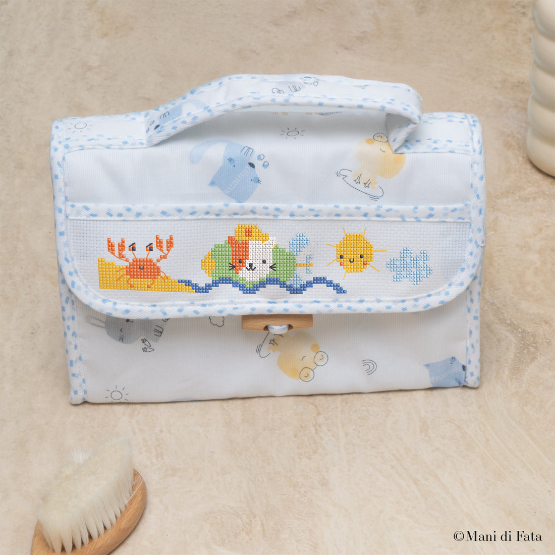 Kit beauty bebè celeste con inserto in tela Aida