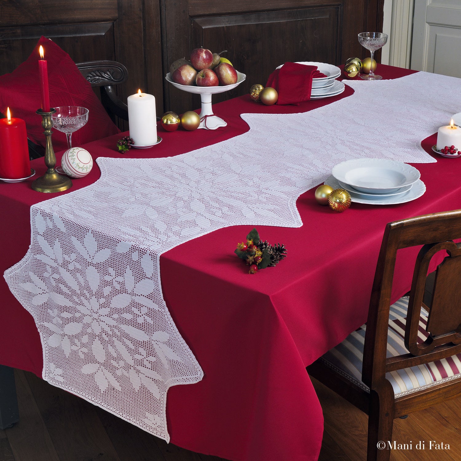 Kit runner uncinetto filet Cristalli di neve